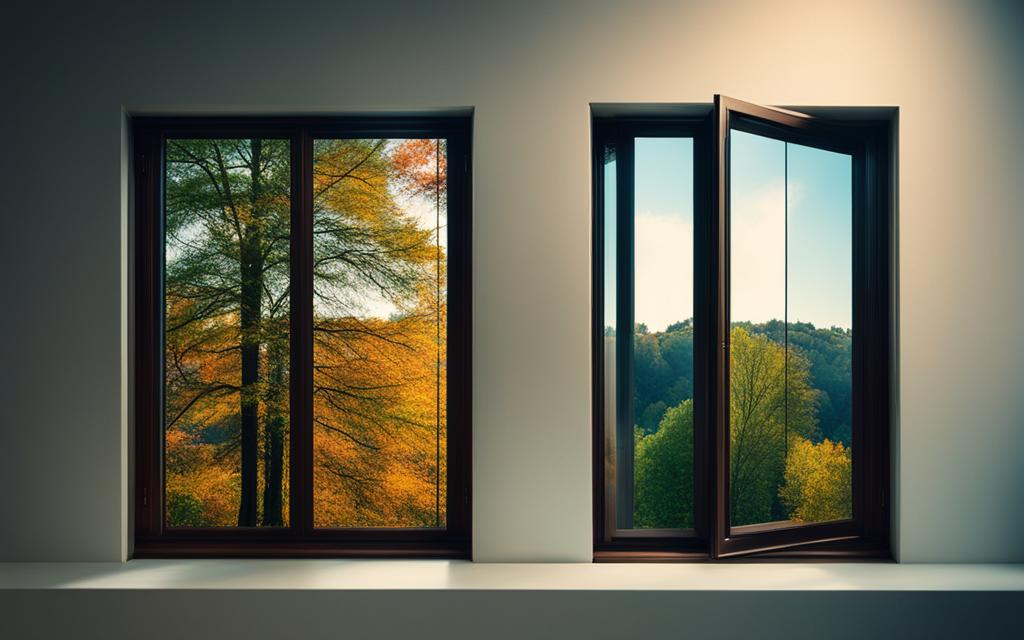 Vista fronta desde el interior de residencia con dos ventans de termopanel. una de ellas es abatible